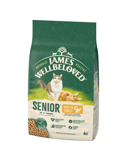 JAMES WELLBELOVED Senior 4 kg alimento secco completo per gatti anziani >7 anni ricco di tacchino