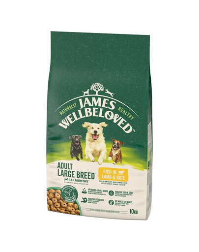 JAMES WELLBELOVED Adult 10 kg alimento secco completo per cani adulti di taglia grande >14 mesi - 10 anni ricco di agnello e riso
