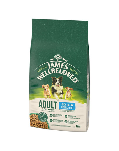 JAMES WELLBELOVED Adult 12 kg alimento secco completo per cani adulti da 1 a 7 anni ricco di pesce e riso