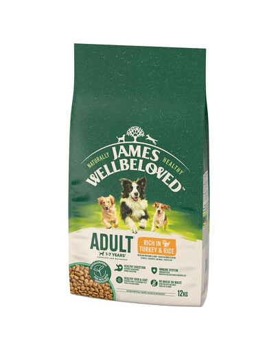 JAMES WELLBELOVED Adult 12 kg alimento secco completo per cani adulti da 1 a 7 anni ricco di tacchino e riso