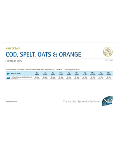 FARMINA N&D Ocean Cat Adult Cod, Spelt, Oats & Orange 10 kg