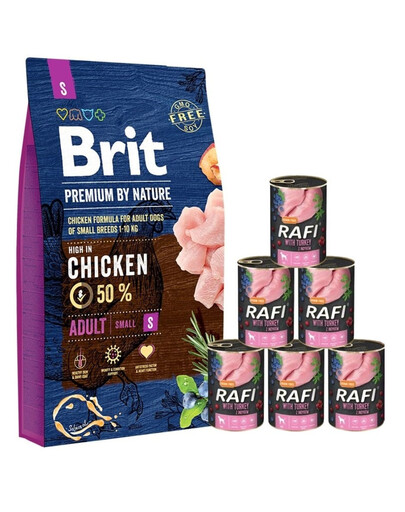 BRIT Premium By Nature Adult Small S 8 kg + cibo umido con tacchino 6x400 g