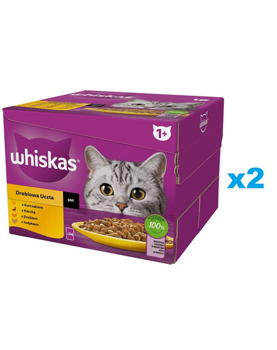 WHISKAS Adult in salsa 48x85g Bocconcini con pollo, anatra, pollame, tacchino per gatti adulti