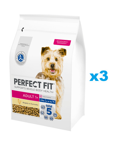PERFECT FIT Adult 1+ Alimento secco completo ricco di pollo per cani adulti di razza piccola 3x2,6 kg