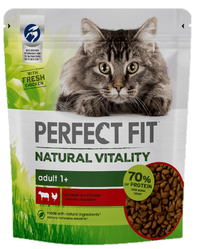 PERFECT FIT Natural Vitality 1+ con manzo e pollo 650 g - cibo secco per gatti adulti