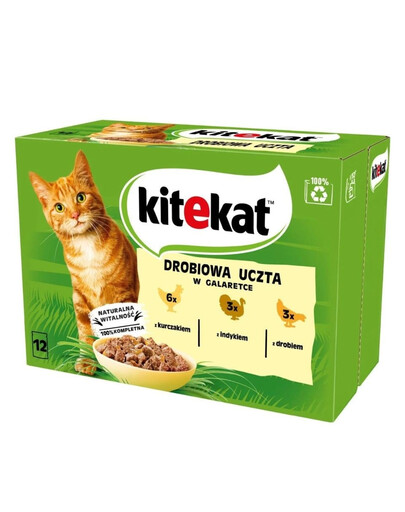 KITEKAT Drobiowa Uczta in gelatina 12x85g cibo umido per gatti con pollo, tacchino e pollame
