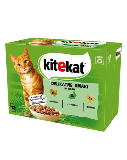 KITEKAT Delikatne Smaki in salsa 12x85g cibo umido per gatti con tacchino, coniglio e pollame