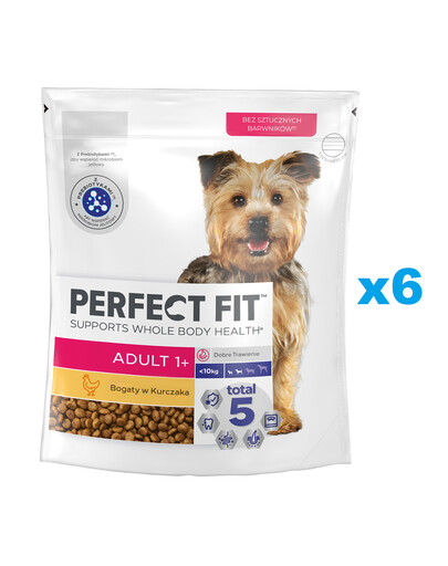 PERFECT FIT Adult 1+ Alimento secco completo ricco di pollo per cani adulti di razza piccola  6 x 825g