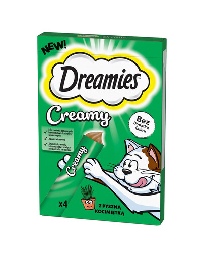 DREAMIES Creamy alimento complementare per gatti con deliziosa erba gatta 4x10 g
