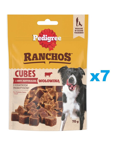 PEDIGREE Ranchos Cubes 7x70g Alimento complementare con manzo per cani adulti