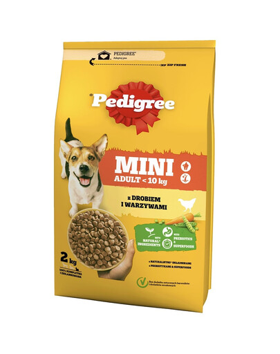 PEDIGREE Adult MINI 2kg con pollame e verdure alimento secco completo per cani adulti di piccola taglia