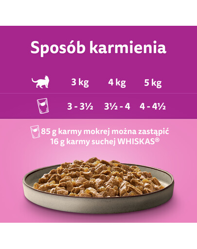 WHISKAS Adult 48x85g Alimento umido in gelatina di pollame per gatti adulti con: pollo, tacchino, pollame, anatra