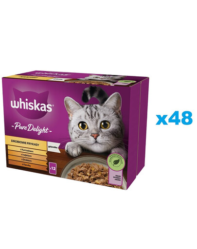 WHISKAS Adult 48x85g Alimento umido in gelatina di pollame per gatti adulti con: pollo, tacchino, pollame, anatra