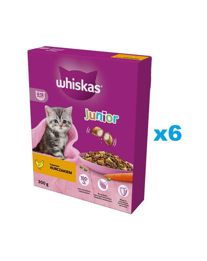 WHISKAS Junior 6x300g alimento secco completo con delizioso pollo per gattini