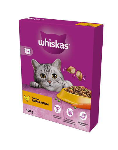 WHISKAS Adult 300g alimento secco completo con delizioso pollo per gatti adulti
