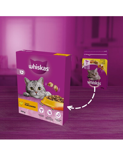 WHISKAS Adult 300g alimento secco completo con delizioso pollo per gatti adulti