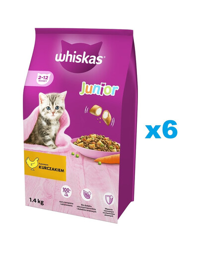 WHISKAS Junior 6x1,4kg alimento secco completo con pollo per gattini