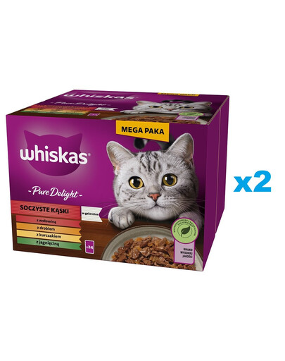 WHISKAS Adult Pure Delight Bocconcini in gelatina 48x85 g con manzo, pollo, agnello, pollame per gatti adulti