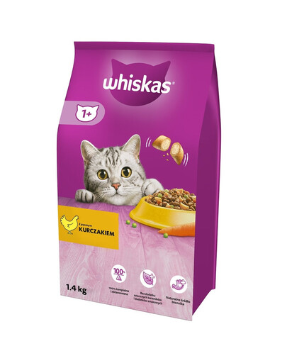 WHISKAS Adult 1,4 kg Alimento secco completo per gatti adulti con delizioso pollo