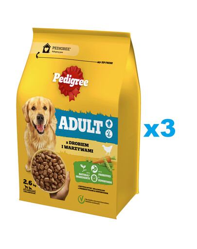 PEDIGREE Adult 3x2,6 kg con pollame e verdure alimento secco completo per cani di taglia grande e media