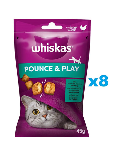 WHISKAS Pounce & Play 8 x 45g snack con pollo per gatti