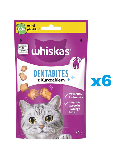 WHISKAS Dentabites 6x40g snack per la salute dentale per gatti adulti