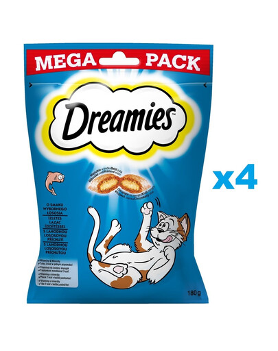 DREAMIES Mega Pack 4x180g Deliziosi bocconcini al gusto di salmone per gatti