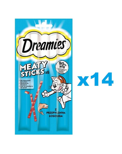 DREAMIES Meaty Sticks Bastoncini con delizioso salmone per gatti adulti 14x30g