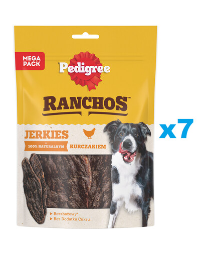 PEDIGREE Ranchos Jerkies 7x180g Alimento complementare senza cereali con pollo per cani adulti