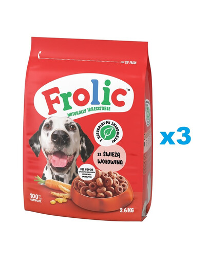 FROLIC Naturally Irresistible 3x2,6 kg cibo semi-umido per cani con carne di manzo fresca