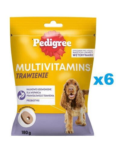 PEDIGREE Multivitamins Alimento complementare per la digestione al gusto di pollo per cani adulti 6 x 180g