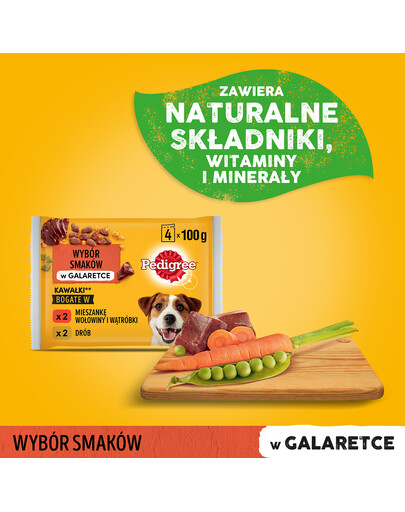 PEDIGREE Adult Selezione di sapori 4x100g cibo umido per cani adulti pezzi in gelatina ricchi di manzo e fegato e pezzi ricchi di pollame