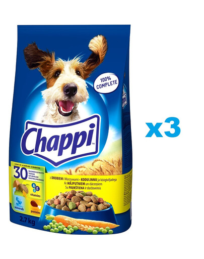 CHAPPI 3x2,7 kg cibo secco per cani con pollame e verdure