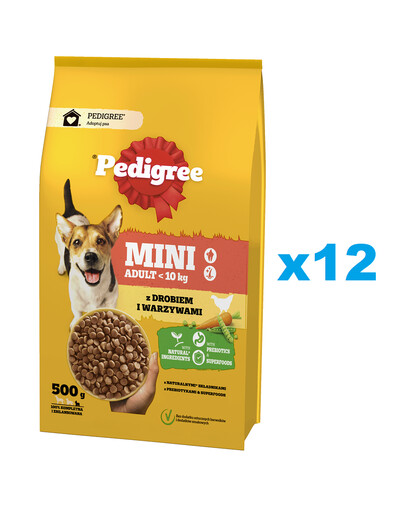 PEDIGREE Adult MINI 12x500g con pollame e verdure alimento secco completo per cani adulti di piccola taglia