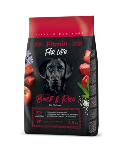 FITMIN Dog For Life Adult Beef Rice 2,5 kg per cani di tutte le razze