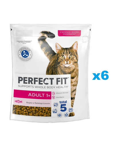 PERFECT FIT (Adult 1+) 6x750g Cibo secco per gatti ricco di salmone