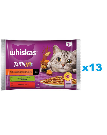 WHISKAS Adult in bustina 52x85g Bocconcini con agnello, pollo e carote, manzo e pollame in salsa