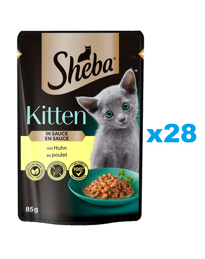 SHEBA Kitten in bustina 28x85g cibo umido completo per gattini bocconcini di pollo in salsa