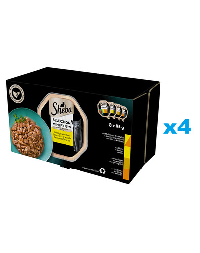 SHEBA Selection Aromi di pollame in vaschetta 32x85 g alimento umido completo per gatti adulti, bocconcini in salsa con pollo e tacchino, pollo, pollame, tacchino