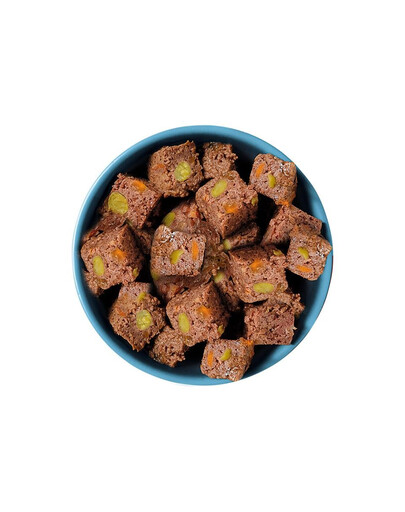 puszka 400g - mokra karma pełnoporcjowa dla dorosłych psów bogata w kurczaka, przybrana batatem, groszkiem i żurawiną