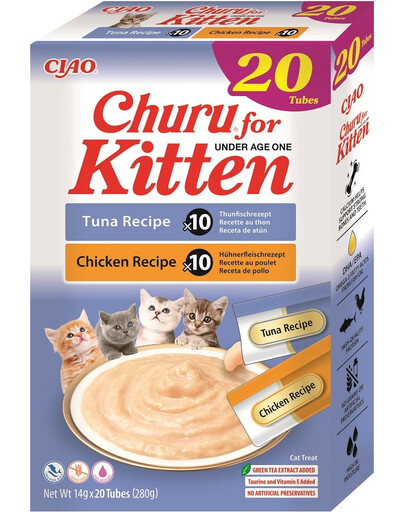 INABA Churu Cat Kitten 20x14g tonno e pollo crema snack per gattini
