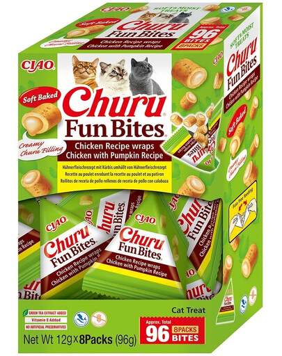 INABA Churu Cat Fun Bites Chicken with Pumpkin 8x12g wraps con pollo e zucca per gatti