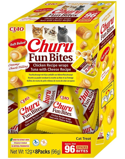 INABA Churu Cat Fun Bites Chicken with Tun and Cheese 8x12g wraps con pollo, tonno e formaggio per gatti