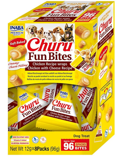 INABA Dog Churu Fun Bites Chicken with Cheese 8x12g wraps con pollo e formaggio per cani