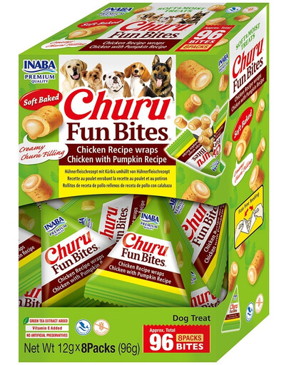 INABA Dog Churu Fun Bites Chicken with Pumpkin 8x12g wraps con pollo e zucca per cani