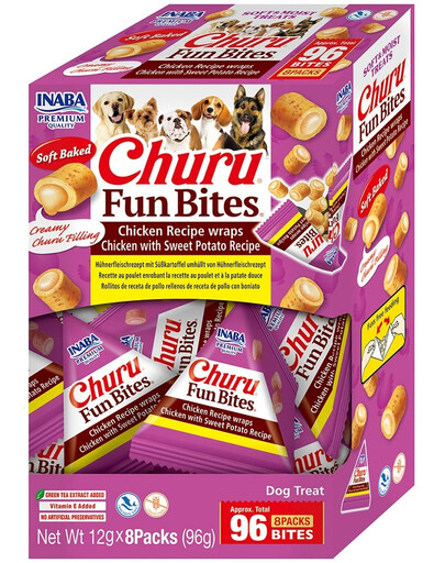 INABA Dog Churu Fun Bites Chicken with Sweet Potato 8x12g wraps con pollo e patate dolci per canid
