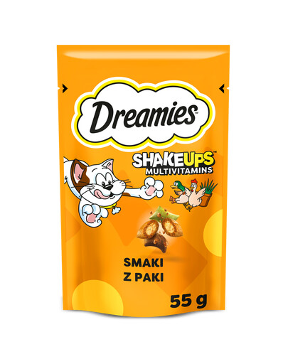 DREAMIES ShakeUps Multivitamins 55g snack per gatti con pollo, anatra ed erba gatta