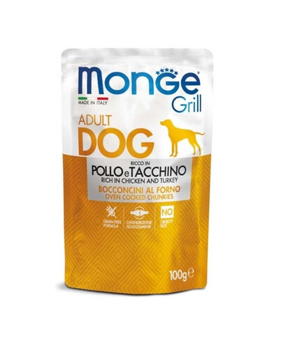 MONGE Grill cibo per cani pezzi di pollo con tacchino 100g