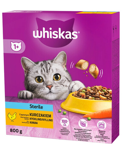 WHISKAS Sterile 800g Alimento secco con pollo per gatti adulti sterilizzati