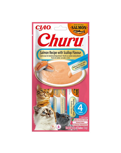 INABA Churu Cat Salmon with Scallop 4x14g prelibatezza cremosa per gatti al salmone e capesante